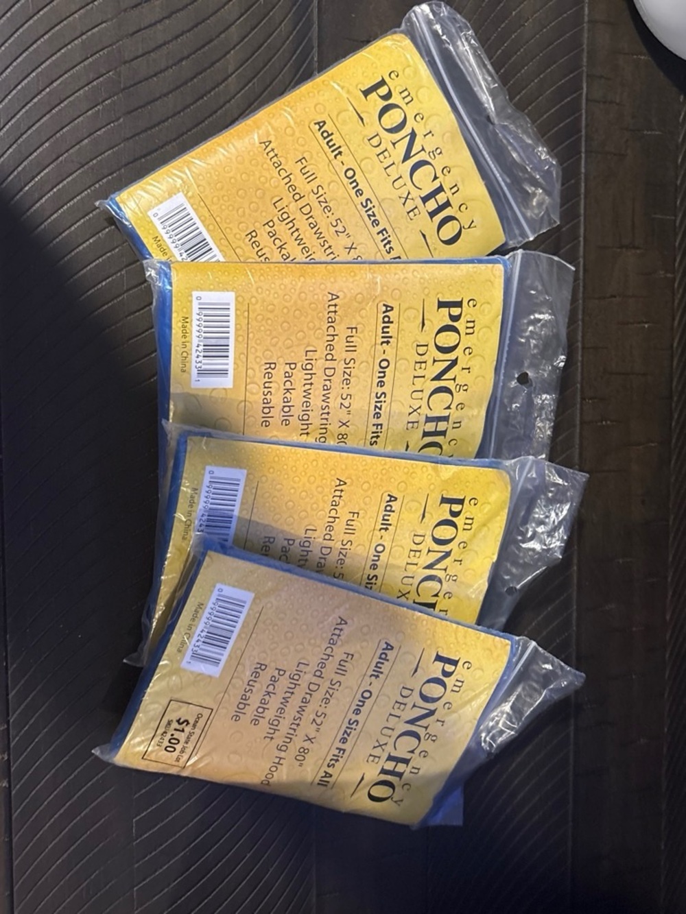 Emergency Poncho Deluxe - Yellow Packaging (Set of 4)